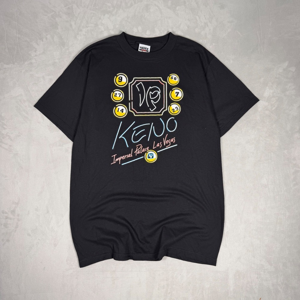 90s Mens Tultex Imperial Palace Las Vegas Keno Neon Graphic Tee Large